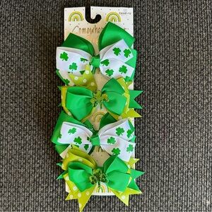 NEW!Somewhere over the rainbows set of 4 hair bow clips at patricks clover print